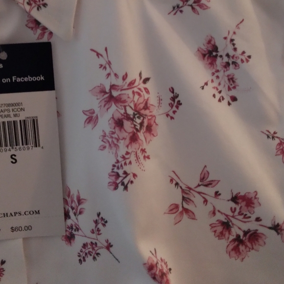 Chaps Women Dress Blouse White Pink Flowers S/P/CH - Picture 7 of 8